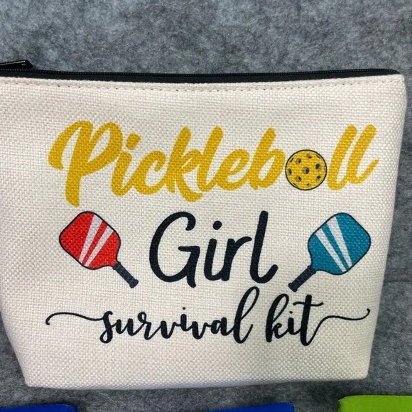 Pickleball Girl Survival Kit Cosmetic Bag Set With  Can Cooler Sleeves New - Picture 2 of 5